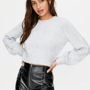 Sunday Best (Aritzia)Silver Metallic Sparkle Kitten Fuzzy Cropped Soft Size M